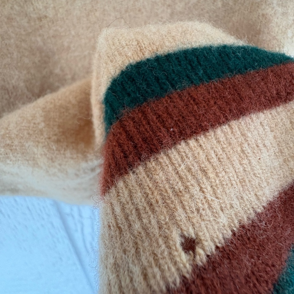 JeffLamb  Tan V-Neck Sweater Vest with Stripes Small tiny holes !! See photos - Picture 4 of 7